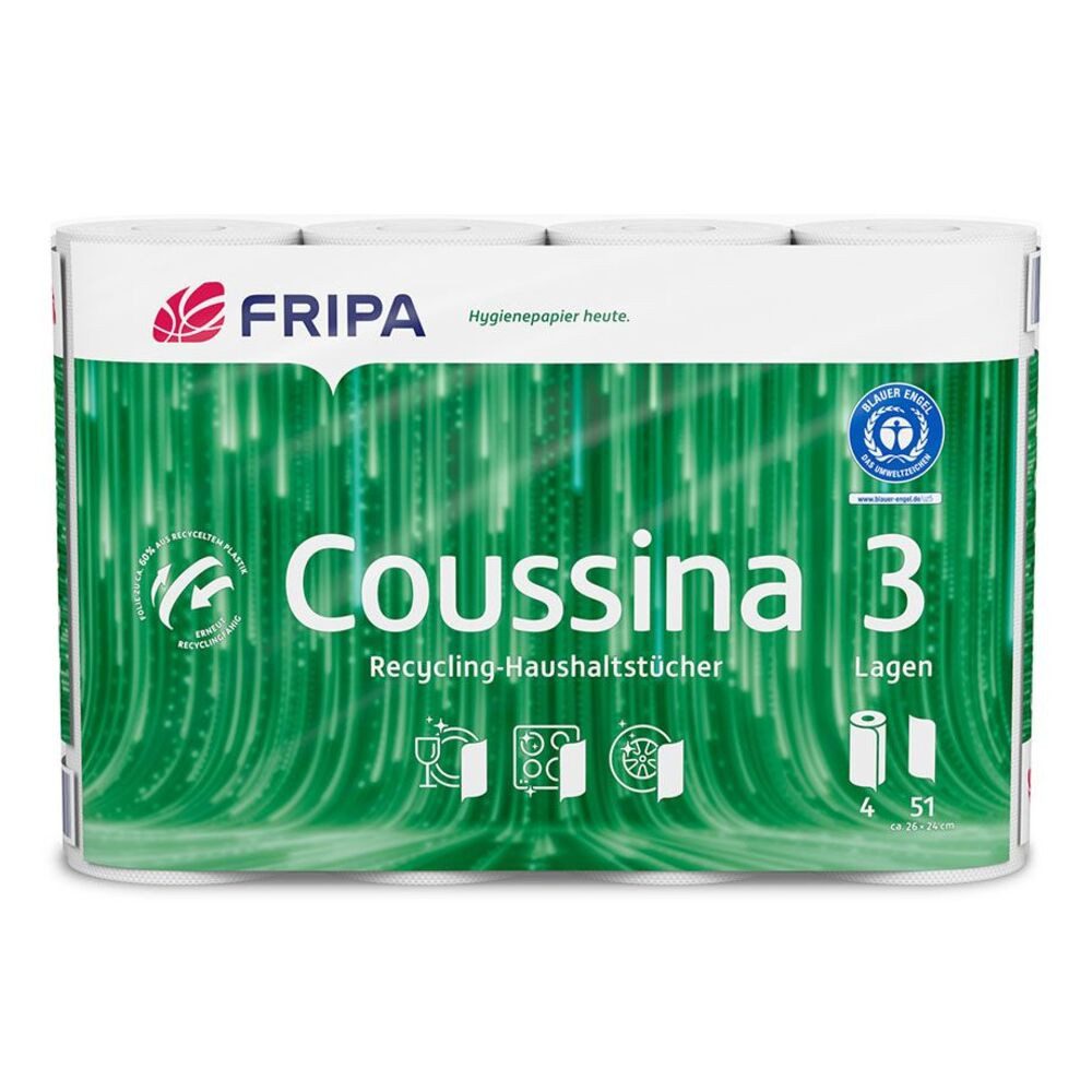 DocMed Papierküchenrolle Fripa - Coussina Haushaltstücher 3-lagig (nachhaltige Papiertücher 1-St. reißfeste Küchentücher), Einzelpack oder Großpack