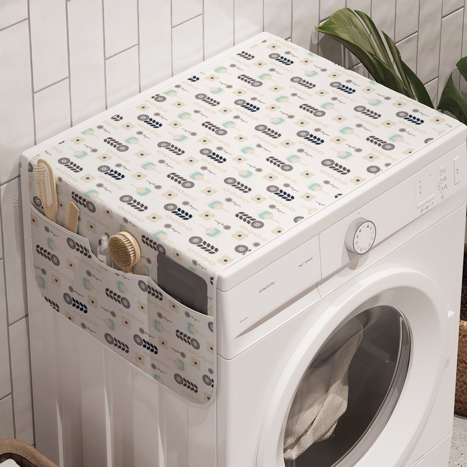 norwegisch Abakuhaus für und Trockner, Blumengarten-Kunst-Muster Anti-Rutsch-Stoffabdeckung Waschmaschine Badorganizer