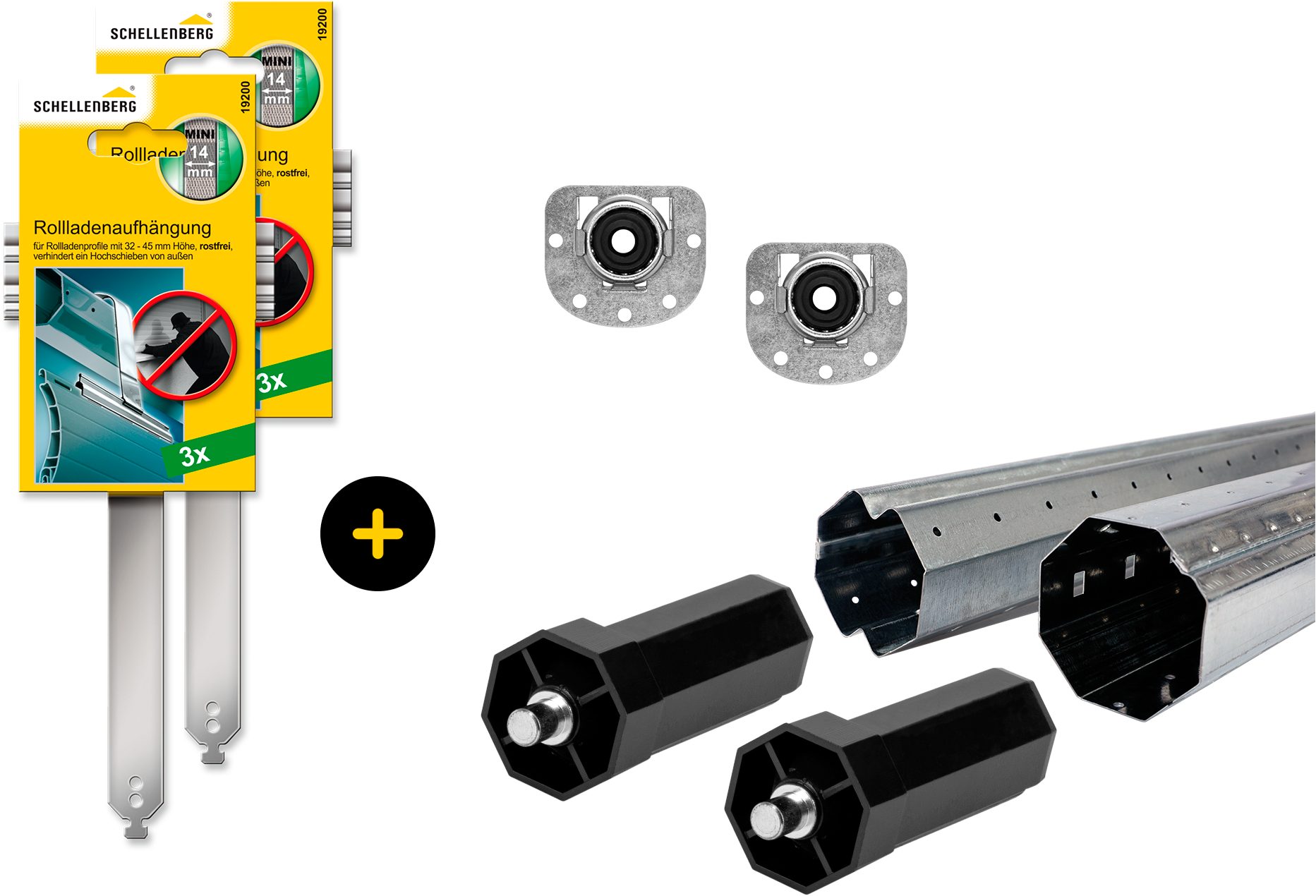 SCHELLENBERG Achtkantwelle inkl. Aufhängungen, Walzenhülse, Wandlager, Set, geeignet für Mini-, Maxisystem mit Ø 40 mm oder Ø 60 mm Durchmesser