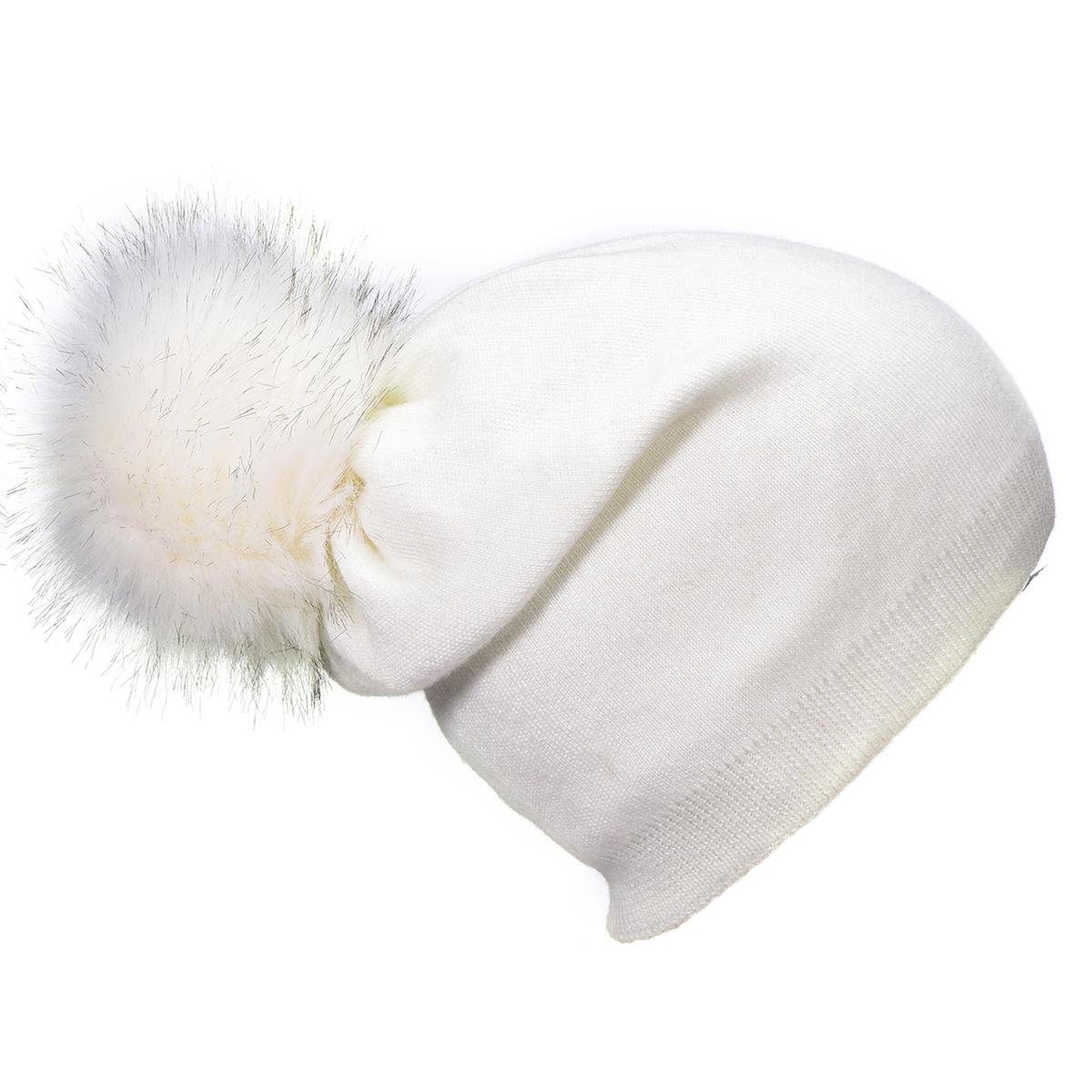 DonDon Beanie Wintermütze Mütze (Packung, abnehmbaren 1-St) Bommel mit weiß Wintermütze