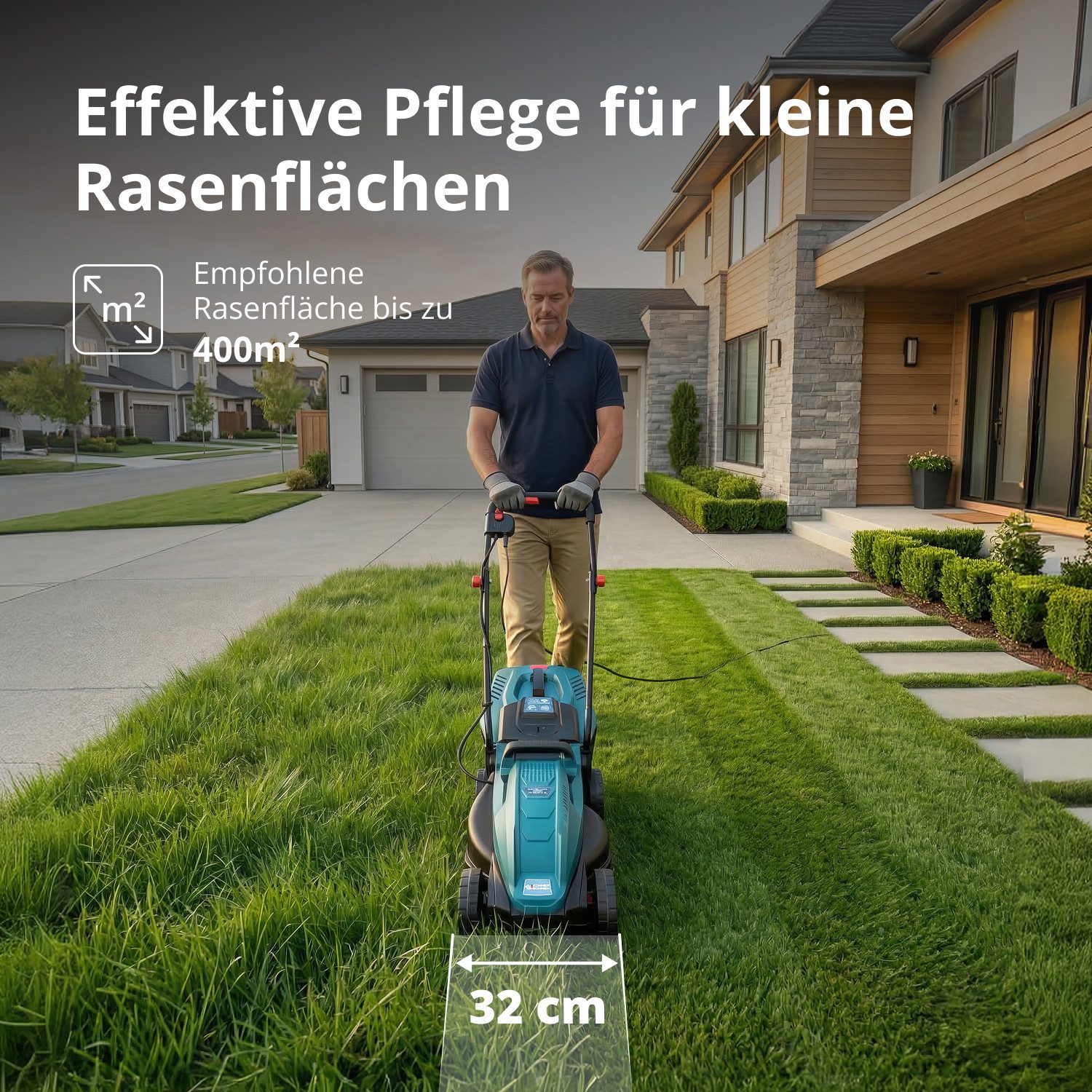 Könner & Söhnen Elektrorasenmäher KS 32LM12-BL, Langlebiger 1200W Induktionsmotor 32 cm Schnittbreite & weicher Griff