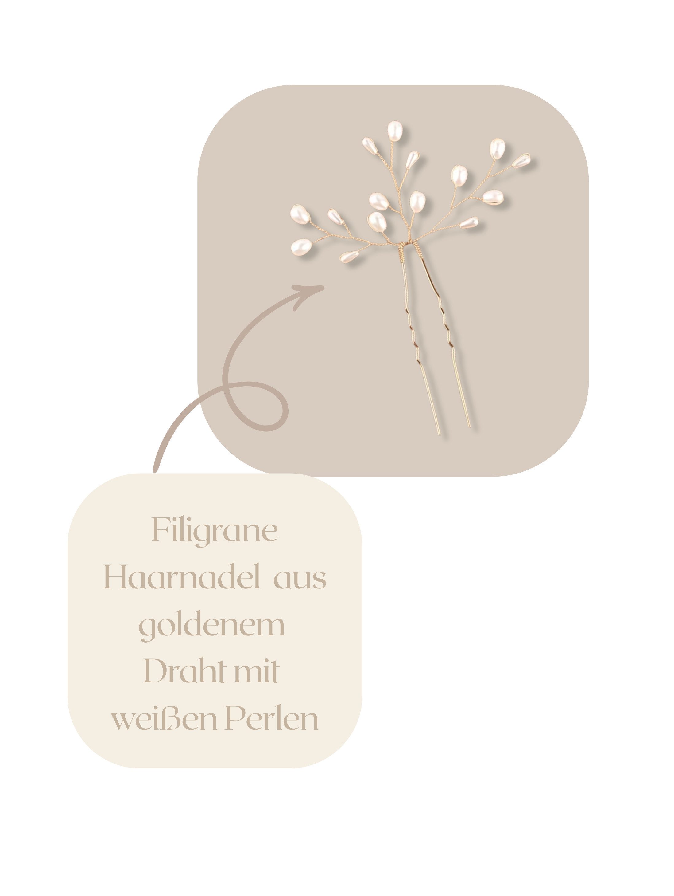ANNIS WIESBADEN EST. 2021 Haarnadeln Haarnadel-Set, 3 handgefertigte Haarnadeln gold mit Perlen, Set, Set beinhaltet 3 Haarnadeln