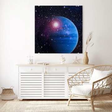 Primedeco Glasbild Wandbild Quadratisch Planet im Weltall mit Aufhängung, Weltall