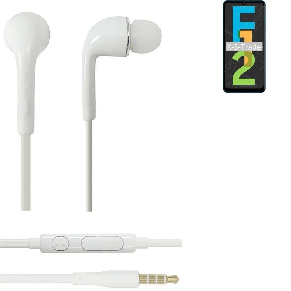 K-S-Trade für Samsung Galaxy F12 In-Ear-Kopfhörer (Kopfhörer Headset mit Mikrofon u Lautstärkeregler weiß 3,5mm)