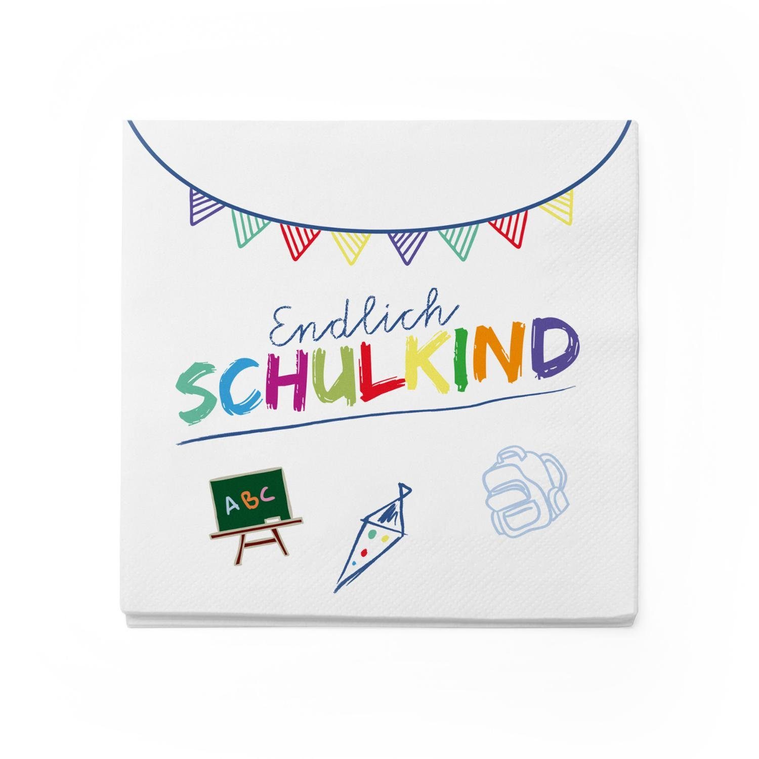 itenga Papierserviette itenga 6x Windlicht + 40x Servietten - Schulkind - weiß