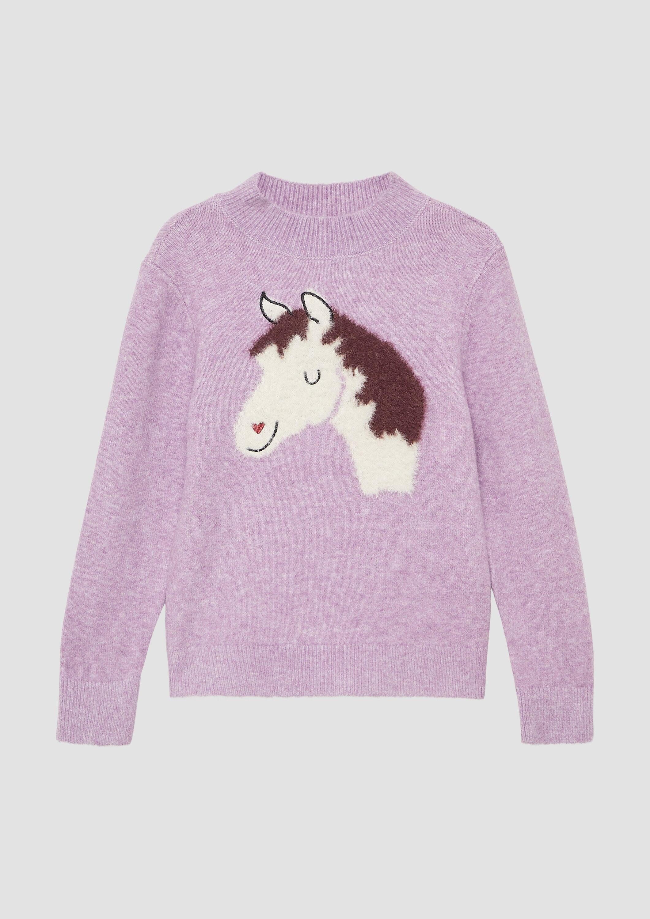s.Oliver Longpullover Strickpullover Strickpullover mit flauschigem Pferde-Motiv