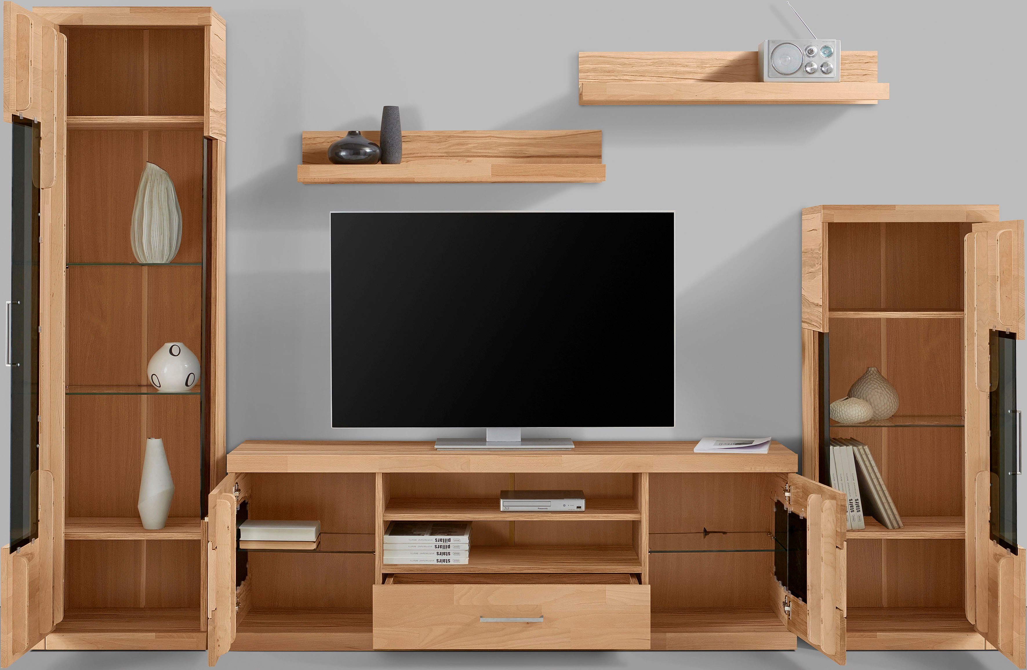 OTTO home Wohnwand Ribe Wohnwand Set-5 St., (Set, 5-St), Glaseinsatz aus gehärtetem Glas,Böden teilweise versetzbar