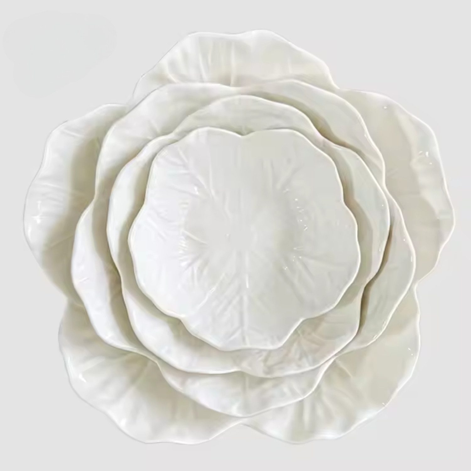 Quality Elegance Speiseteller Luxus Schüsselset mit Kohlblatt-Design –Weißes Feinporzellan, (4 St), 4,75", 5", 6", 9"