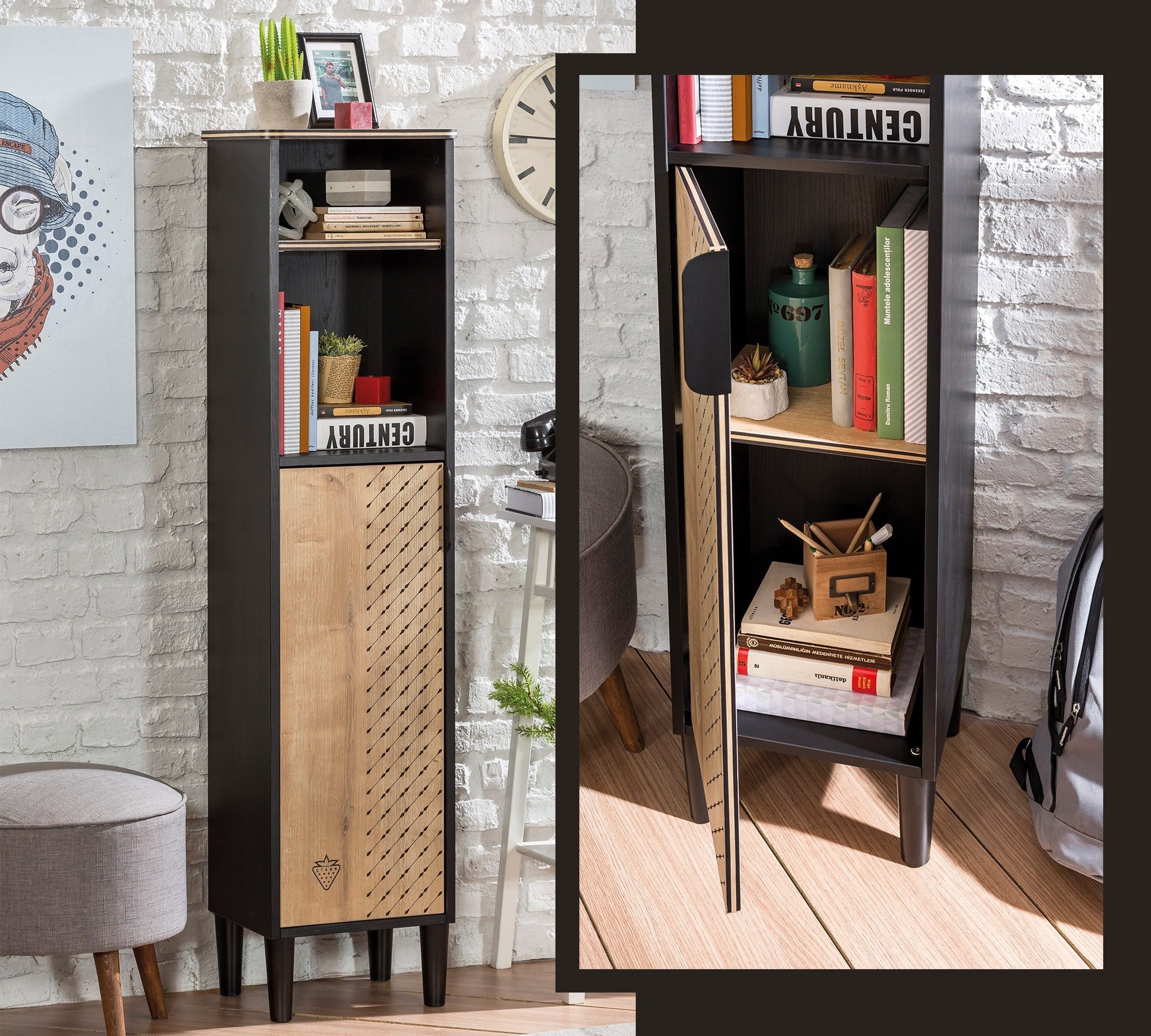 Möbel-Zeit Bücherregal BLACK mit einer Tür