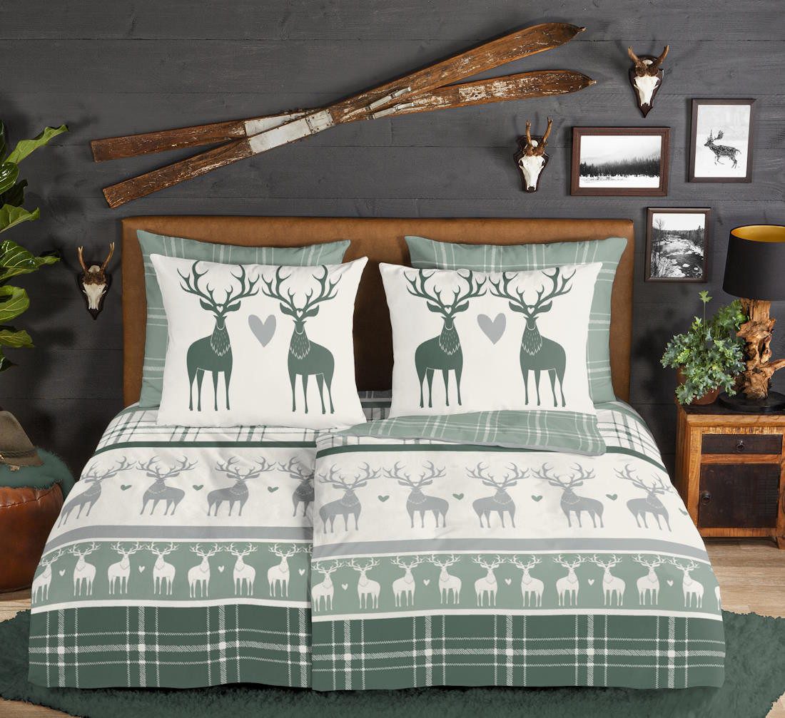 good morning Bettwäsche Biber Wende-Bettwäsche BJIRK, Baumwolle, 1 teilig, Norwegermuster, Wendeseite Karodesign, weich & warm