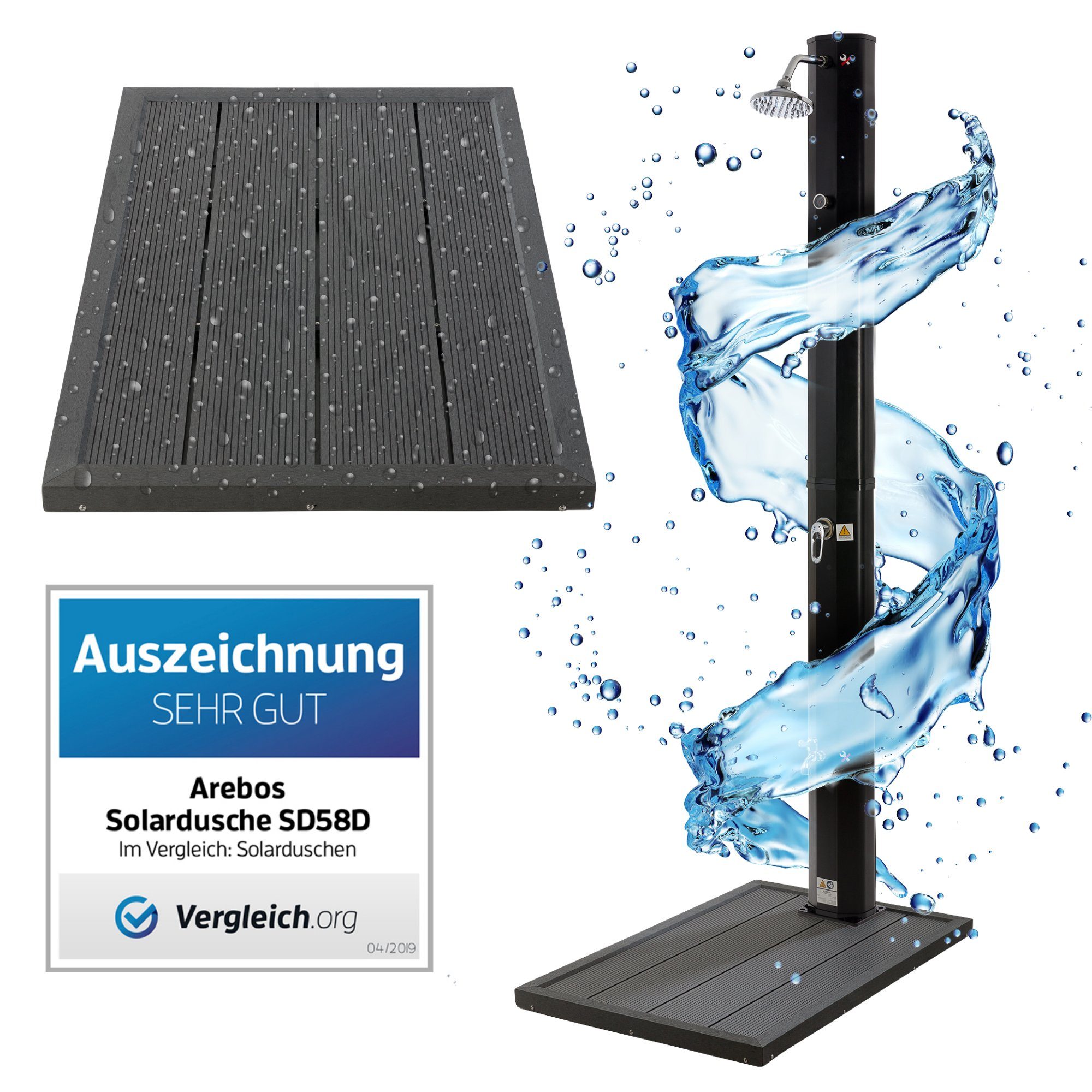 Arebos Solardusche »mit Bodenplatte Gartendusche Pooldusche Außendusche