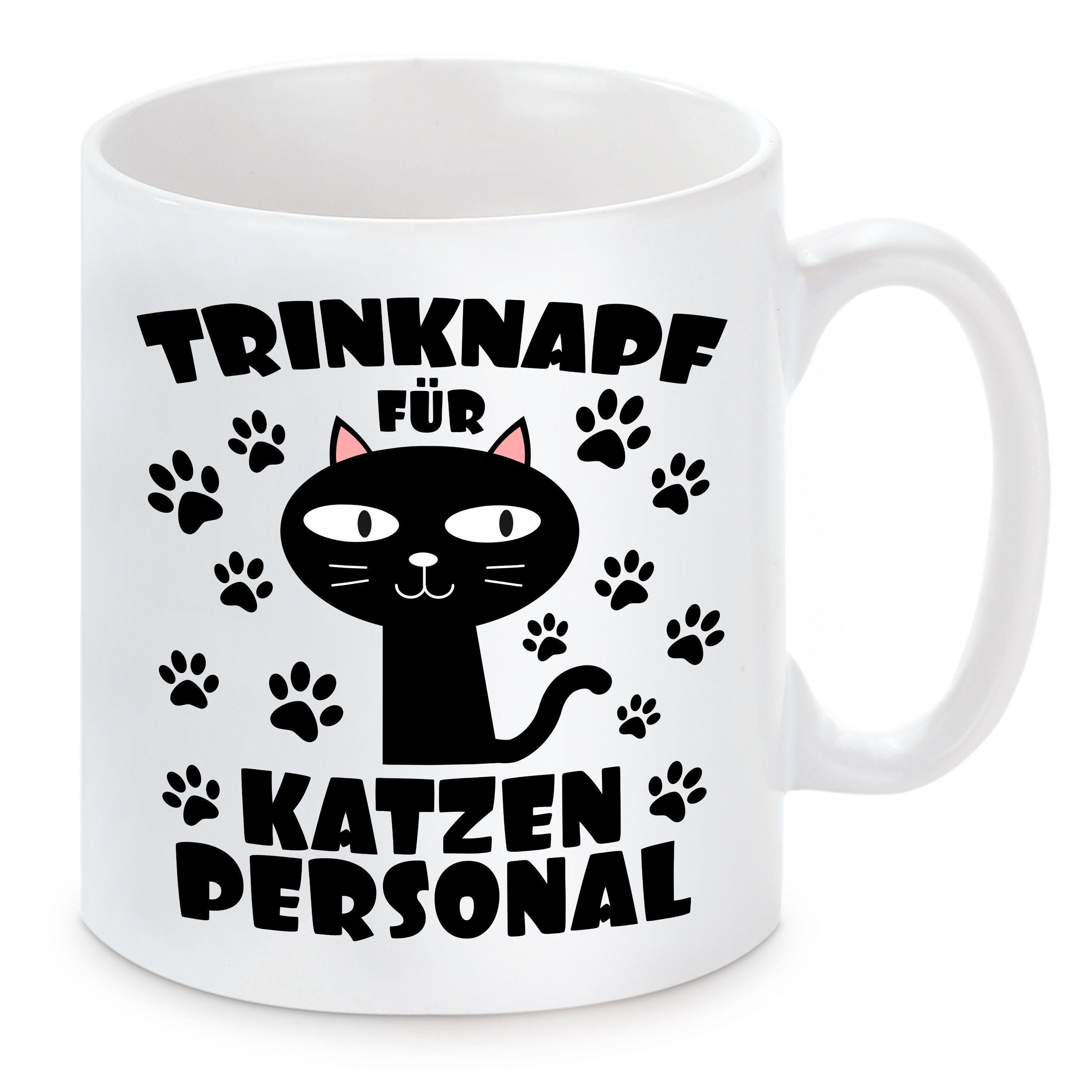 Herzbotschaft Tasse Kaffeebecher mit Motiv Trinknapf für Katzenpersonal, Keramik, Kaffeetasse spülmaschinenfest und mikrowellengeeignet