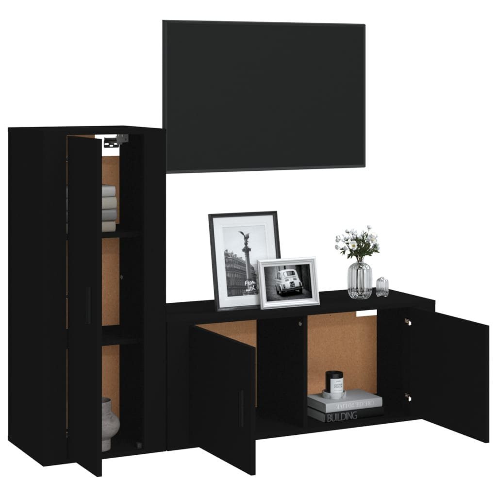 (2-St) TV-Schrank 2-tlg. Schwarz Holzwerkstoff vidaXL TV-Schrank-Set