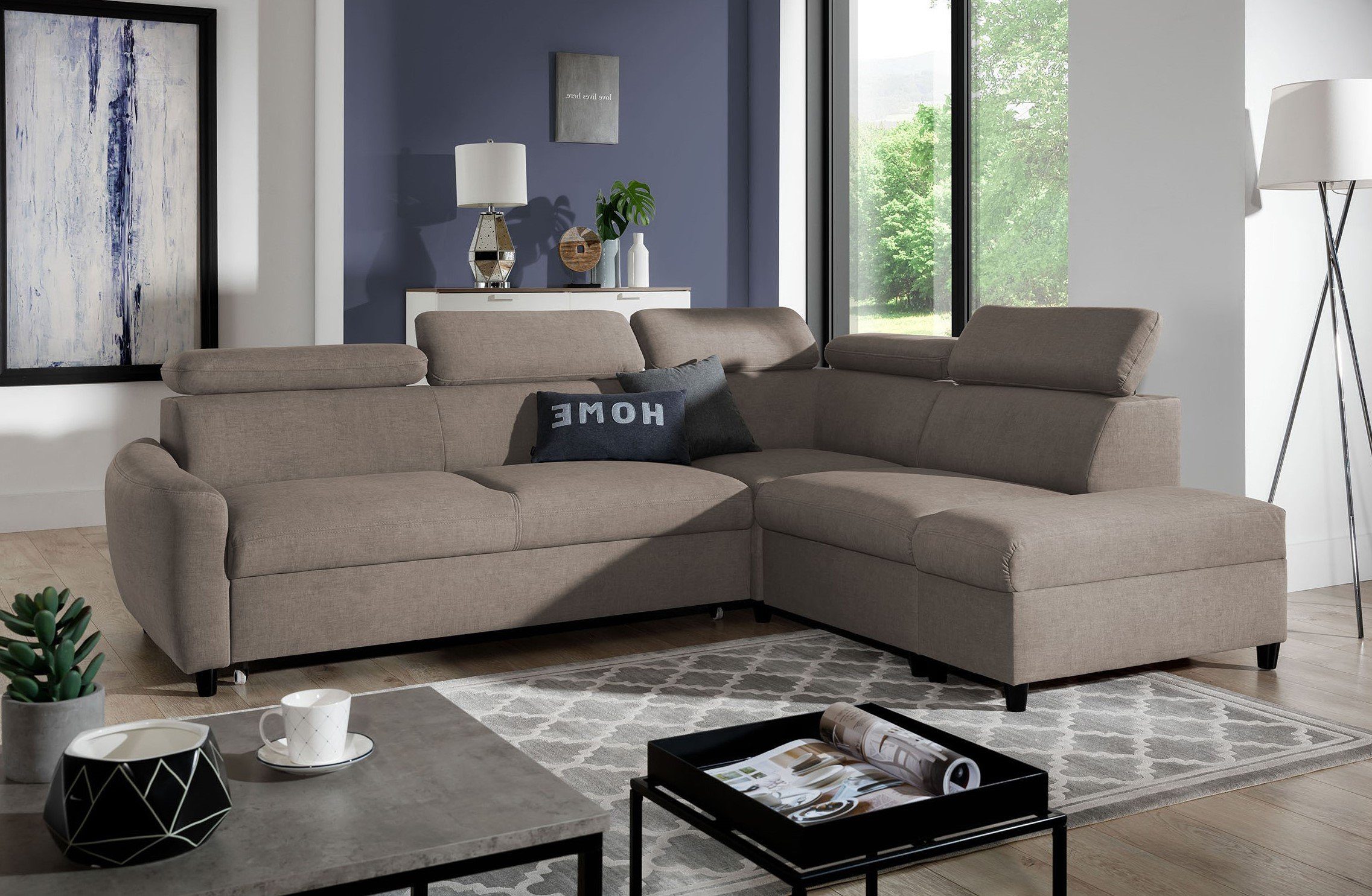 Stylefy Ecksofa Latos, L-Form, Eckcouch, wahlweise mit Bettfunktion und Bettkasten, mane links oder rechts bestellbar, frei im Raum stellbar, inklusive Kopfteilverstellung Beige