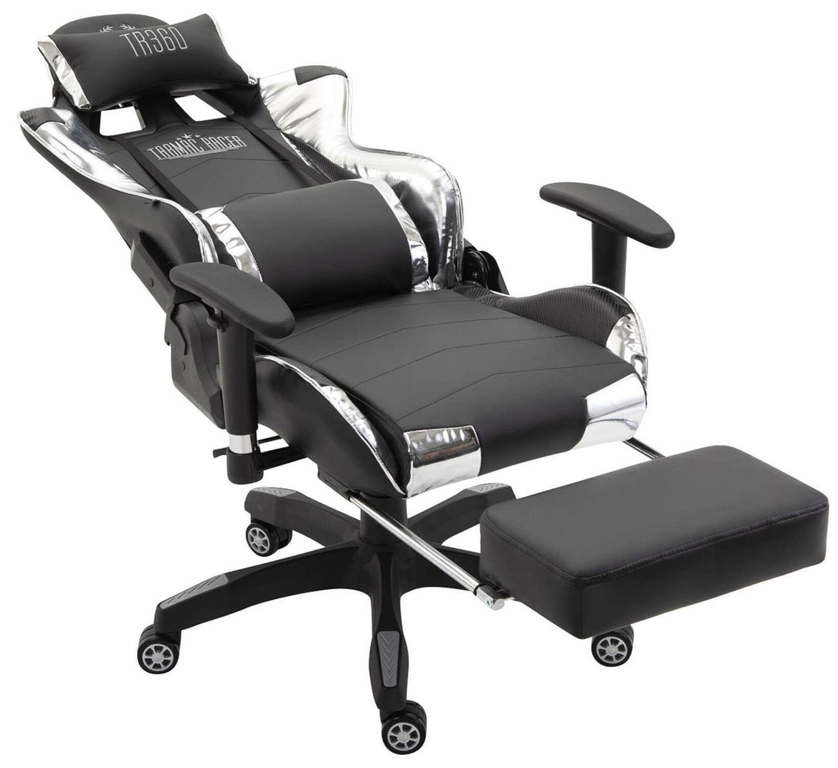 TPFLiving Gaming-Stuhl Turbine Sitz: (Schreibtischstuhl, Kunststoff höhenverstellbar bequemer Racingstuhl, - Rückenlehne Chefsessel), - Gamingstuhl, drehbar Kunstleder mit schwarz/weiß Gestell: 360° schwarz und Drehstuhl