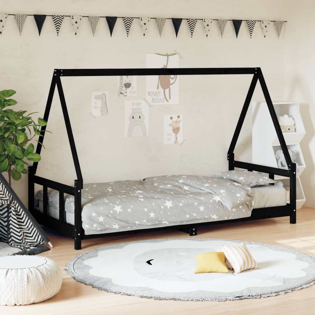 vidaXL Kinderbett 90 x 200 cm Kinderbett Schwarz 90x200 cm Massivholz Kiefer