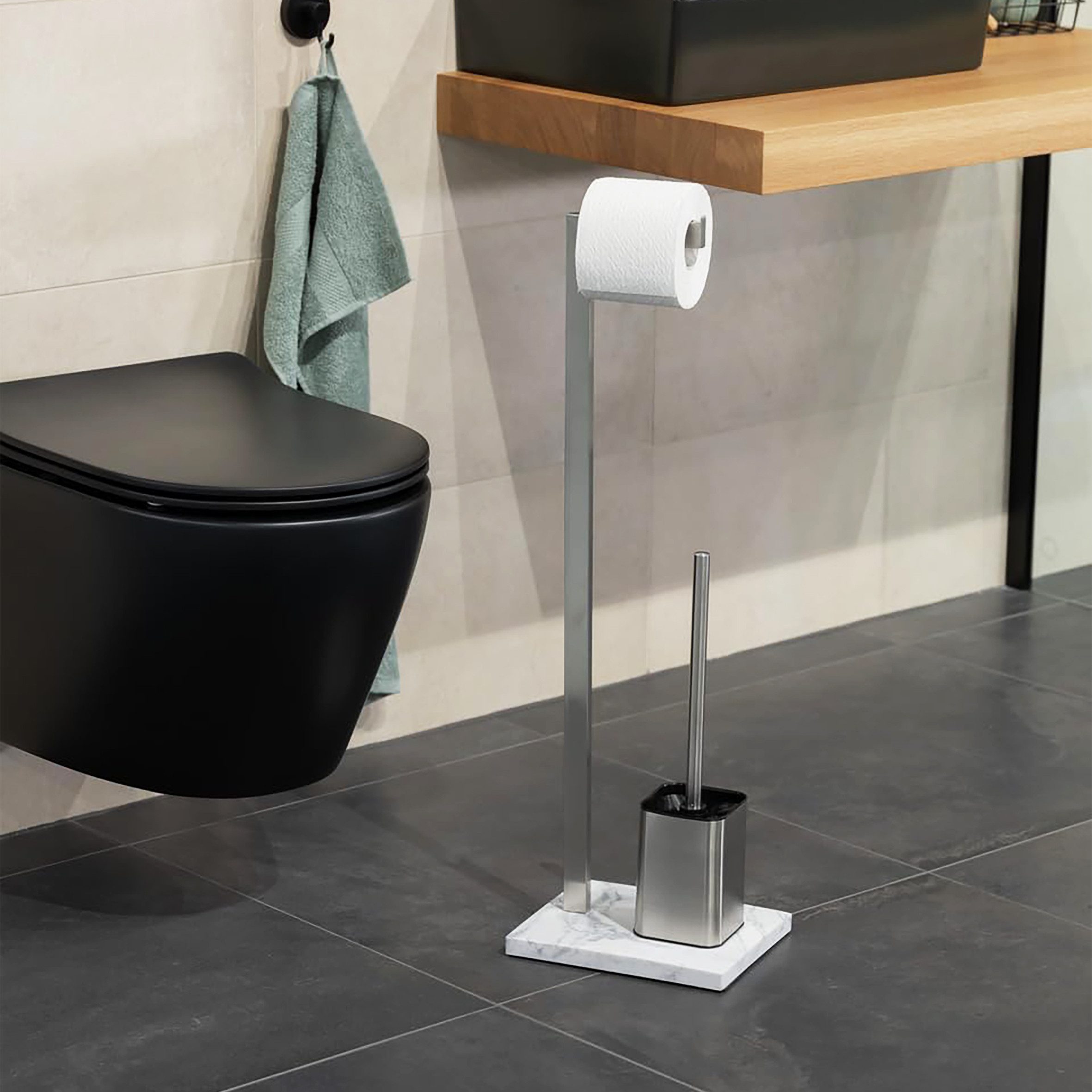 WENKO WC-Garnitur Stand Toilettenbürsten und WC Rollenhalter Aprilla, Badezimmer, (WC Garnitur, 1-tlg., 2in1), platzsparend – Bild 5 von 5