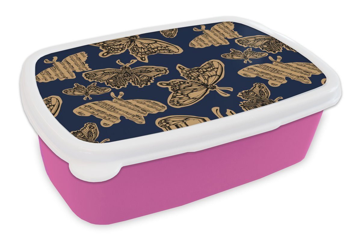 Muster MuchoWow Schmetterlinge, (2-tlg), für Brotbox Kinder, - Snackbox, Brotdose Erwachsene, rosa Lunchbox Musik Kunststoff, - Kunststoff Mädchen,