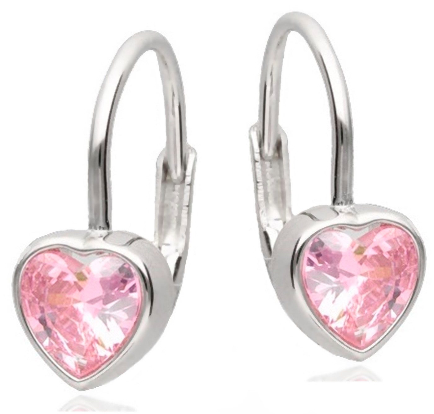 Goldene Hufeisen Paar Ohrhänger Ohrringe Kinder Herz Rosa 925 Silber mit Zirkonia Brisur (inkl. Schmuckbox), Silberschmuck für Kinder