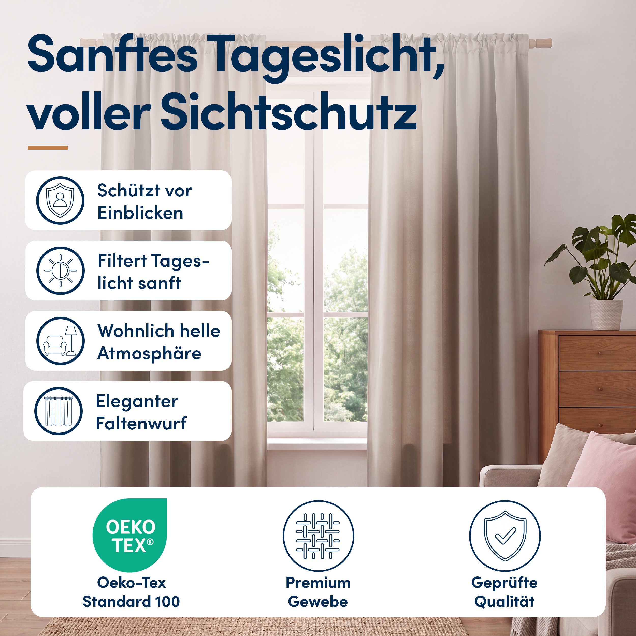 Stoffschmiede Gardine Blickdicht - Kräuselband & Ösen, Kräuselband – Bild 2 von 5