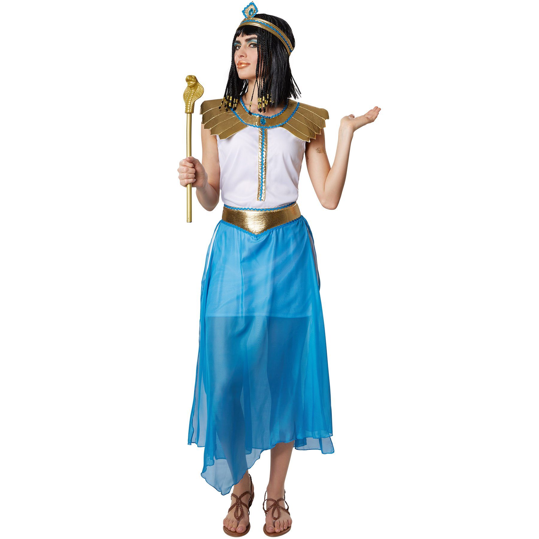 dressforfun Kostüm Frauenkostüm Betörende Pharaonin Hatschepsut, Ägyptisches Kostüm in weißen, blauen und goldenen Farben