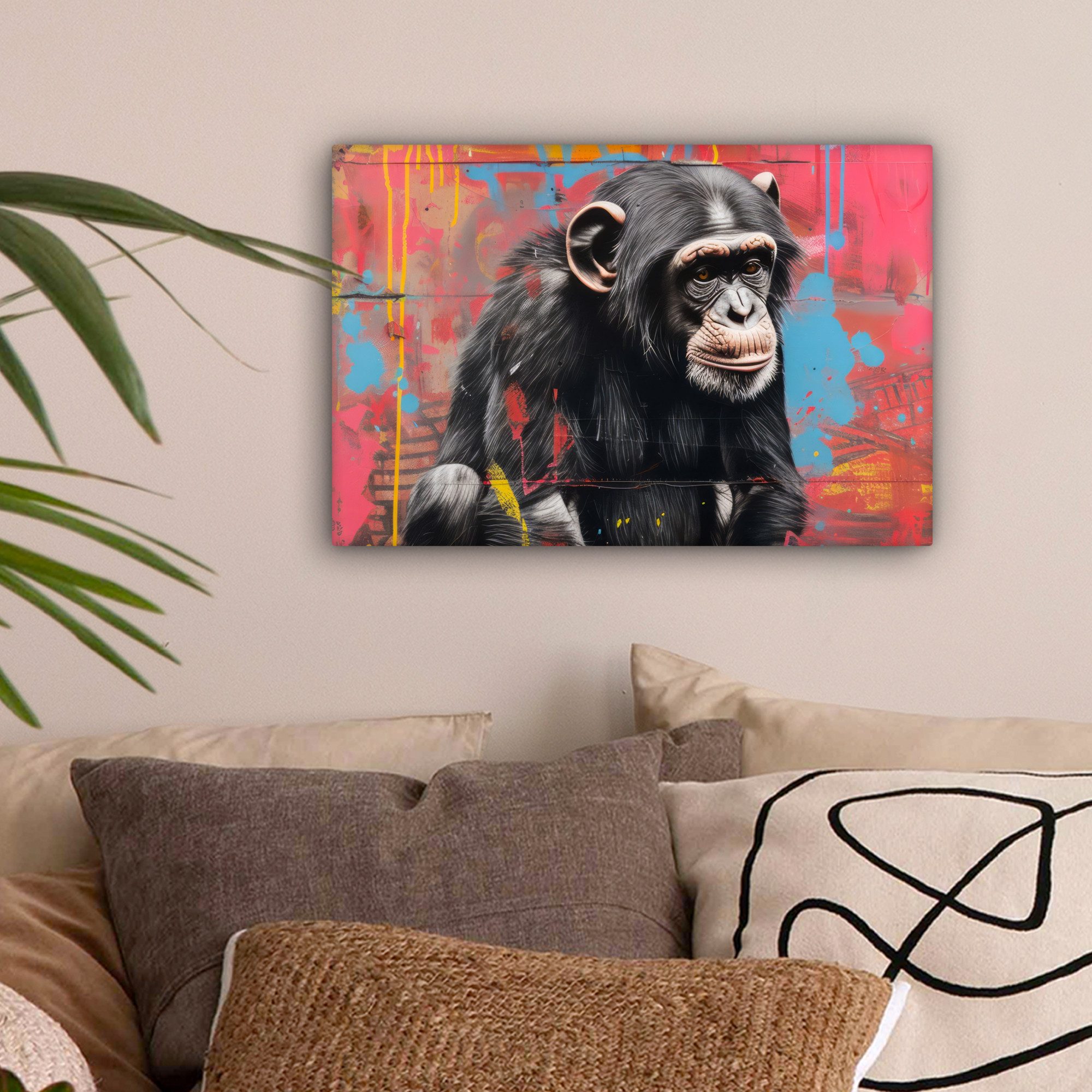 OneMillionCanvasses® Leinwandbild Graffiti - Schimpanse - Affe - Tiere - St günstig online kaufen