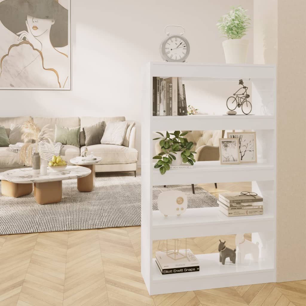 furnicato Bücherregal Hochglanz-Weiß Bücherregal/Raumteiler Holzwerkstoff 80x30x135cm