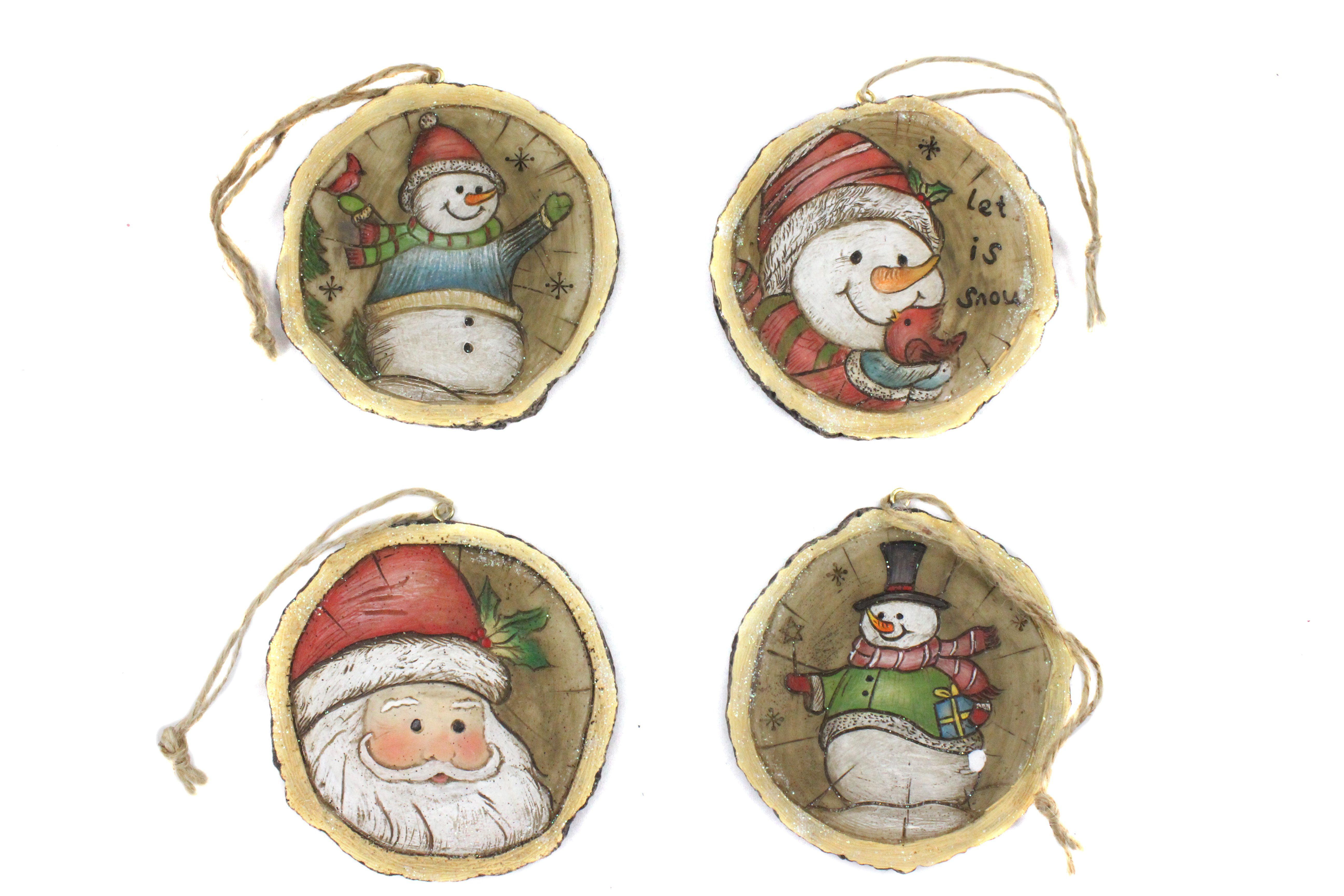 ELLUG Christbaumschmuck 4er Set Anhänger mit Glitzer als Baumstamm, Vier Verschiedene Motive