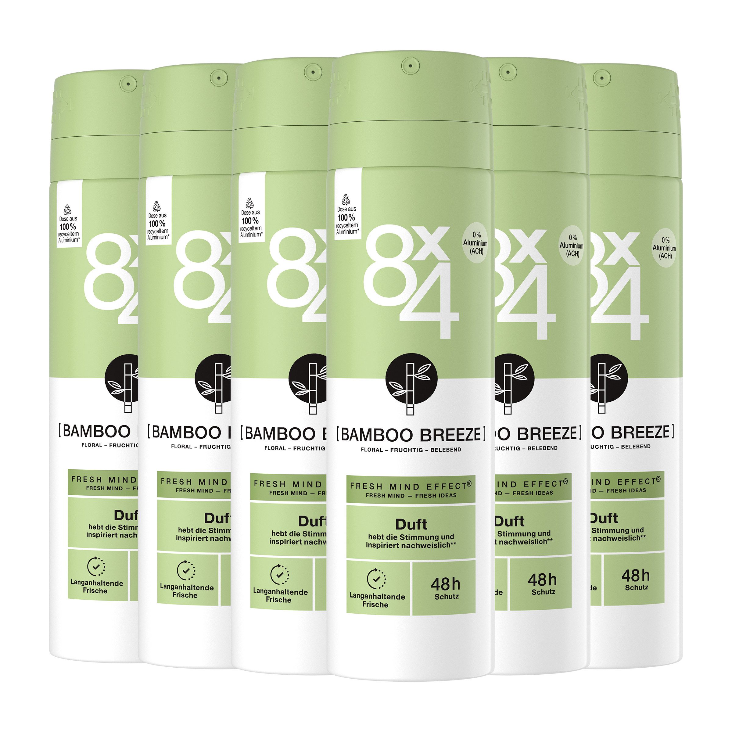 8x4 Deo-Spray Bamboo Breeze 6 x 150ml Fresh Mind Effect® und 48h Schutz, 6-tlg., 48H Non-Stop Trockenschutz
