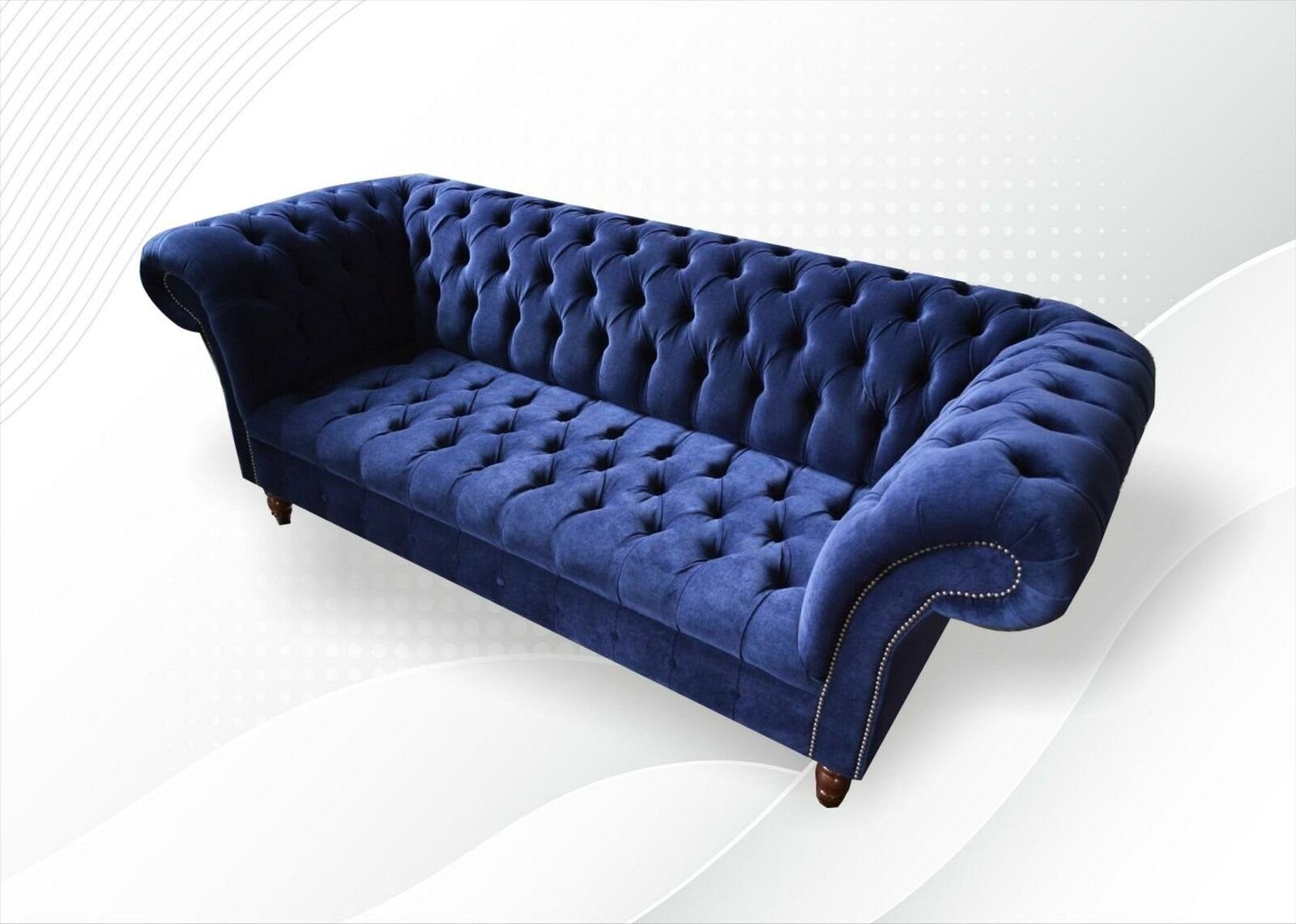 luxus 3-er Möbel Made Dunkelblauer JVmoebel in Europe Neu, Chesterfield Chesterfield-Sofa Textilmöbel
