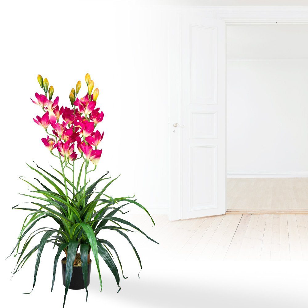 Kunstorchidee Künstliche Pflanze Rosa 100 Decovego, Kunstpflanze 100cm, cm mit Höhe Orchidee Topf