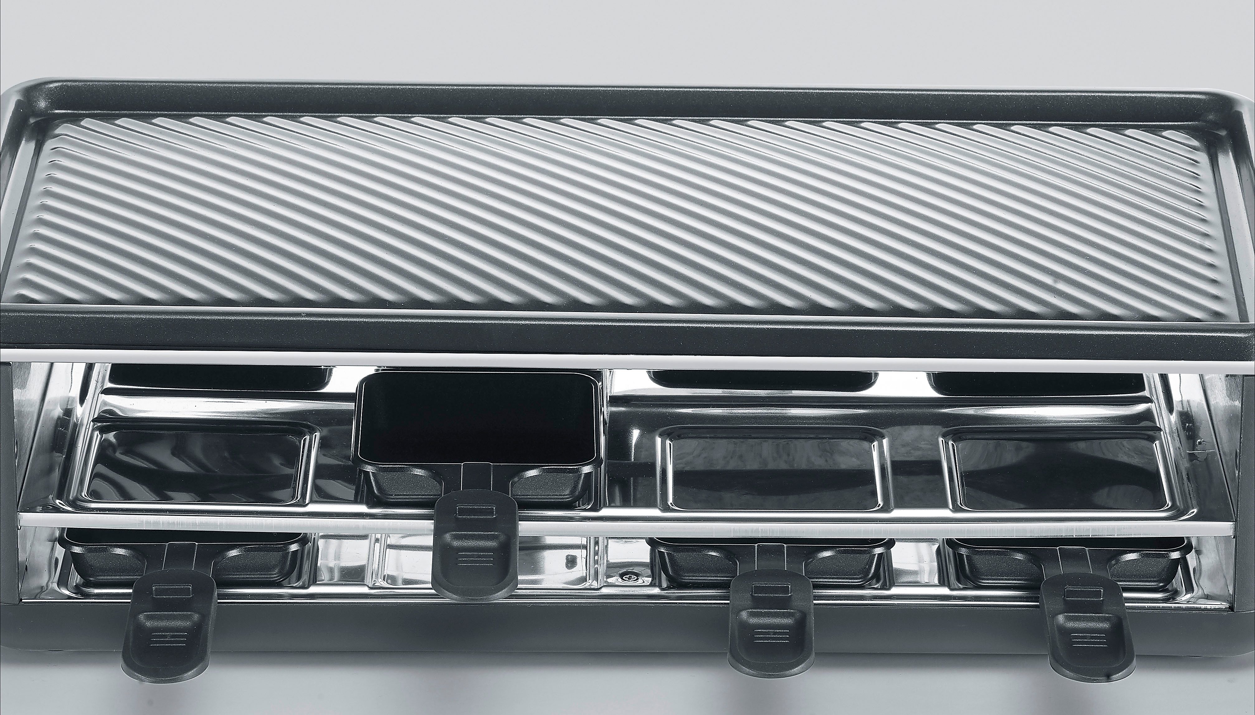 Severin Raclette Black Line Lite RG 2365, 8 Raclettepfännchen, 1400 W, Raclette-Grill