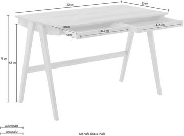 MCA furniture Schreibtisch Delia, Asteiche Massivholz geölt mit Schubladen, Breite 120 cm