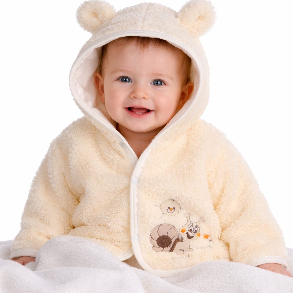 La Bortini Fleecejacke Babyjacke Baby Jacke Fleecejacke für Neugeborene in Creme kuschelig weich, warm 44 50 56 62 68 74, Kapuzenjacke