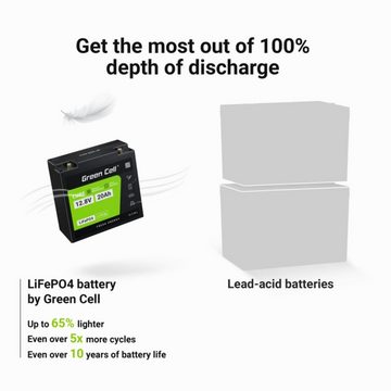 Green Cell LiFePO4 256 Wh Battery Lithium-Eisen-Phosphat-Akku 20 Ah Batterie, (12.8 V), Kapazität 20Ah, Spannung 12.8V, Spitzenentladestrom 30A