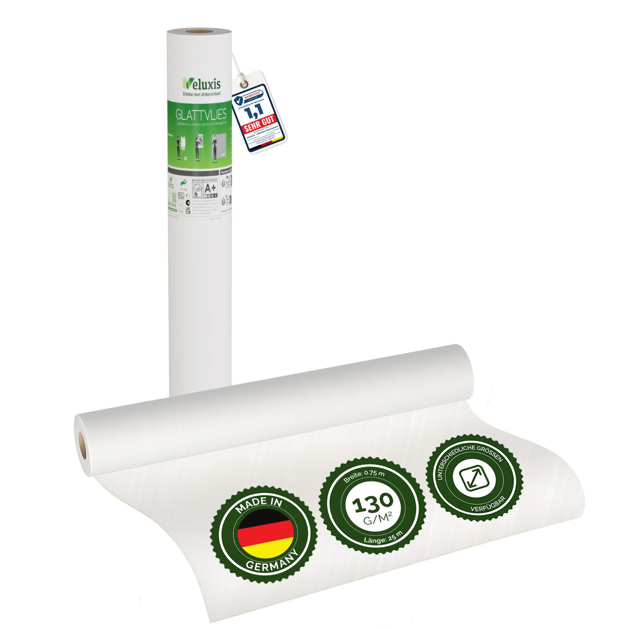 Veluxis Malervlies Veluxis® Premium Glatvlies, (1-St), überstreichbar, rissüberbrückend & formstabil