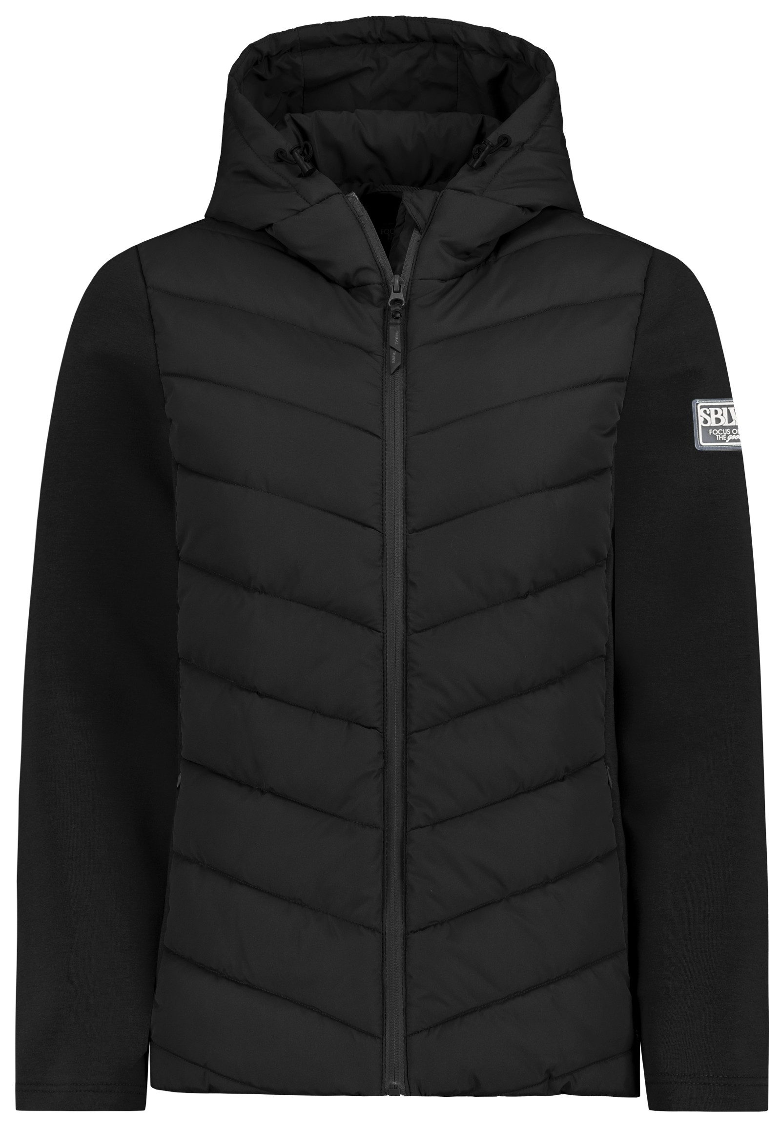 SUBLEVEL Outdoorjacke Steppjacke mit Interlock-Ärmeln Leicht wattierte Übergangsjacke mit Kapuze, Materialmix