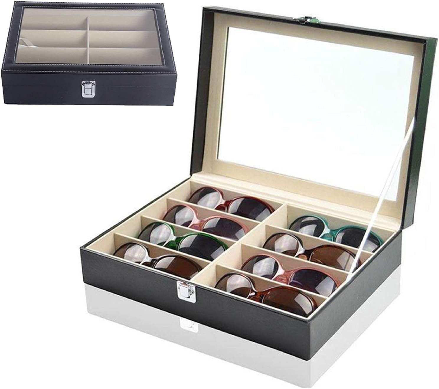 Youyijia Brillenetui Brillenbox für 8 Fächer Brillen Brillenkoffer Sonnenbrillen, 8 Brillenbox