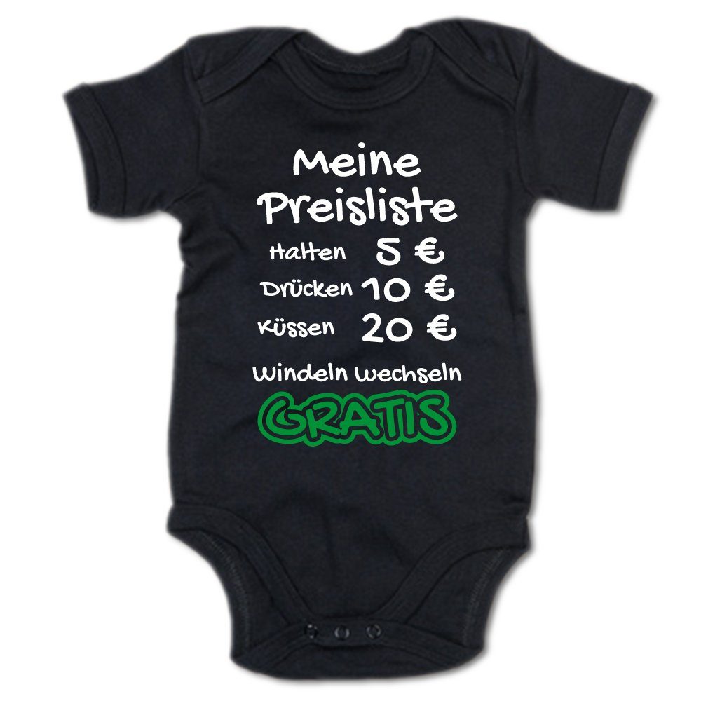 G-graphics Kurzarmbody Baby Body - Meine Preisliste – Halten, Drücken, Küssen, Windeln wechseln mit Spruch / Sprüche • Babykleidung • Geschenk zur Geburt / Taufe / Babyshower / Babyparty • Strampler