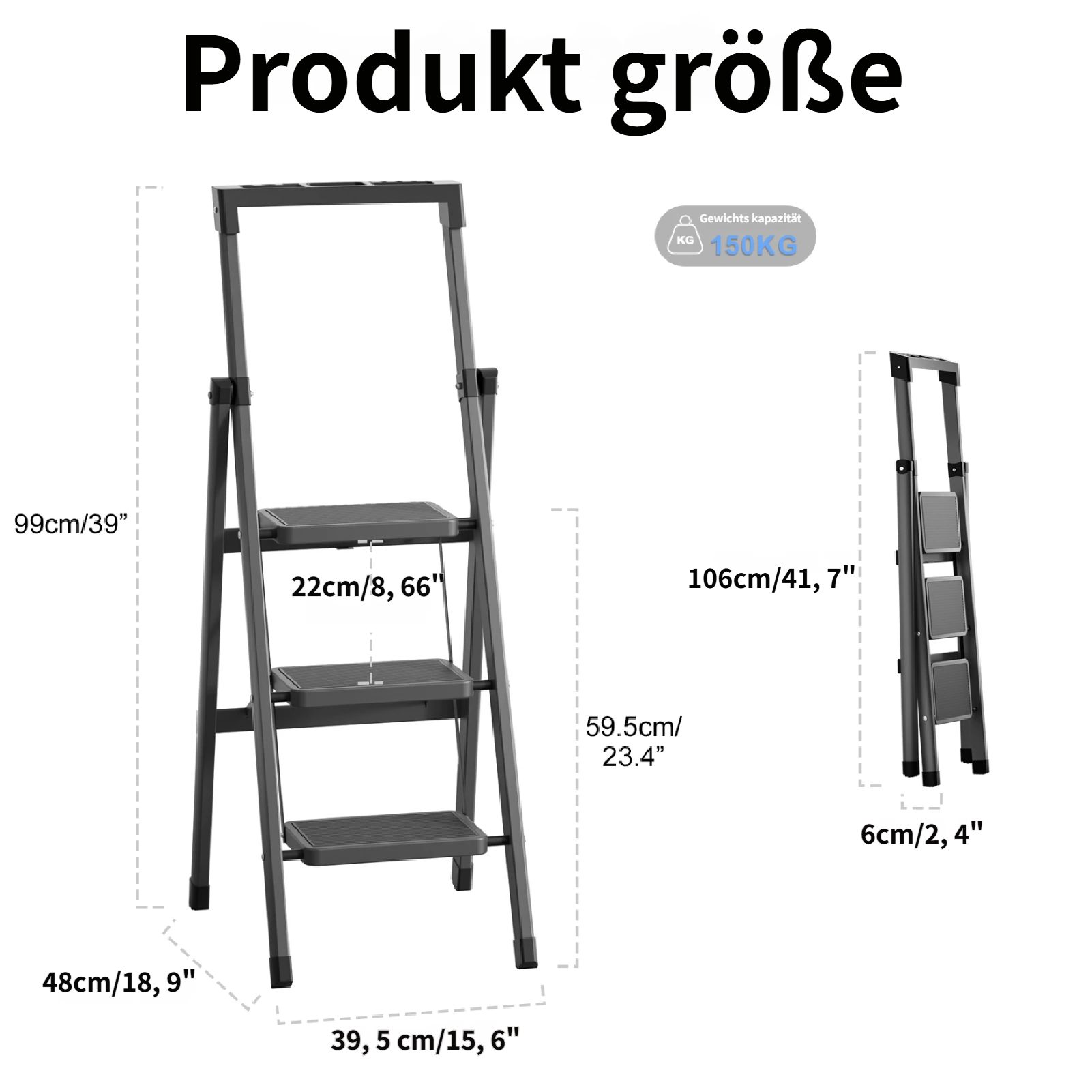 Rutaqian Stehleiter Trittleiter 3 Stufen Haushaltsleiter für Zuhause, Küche & Garten, Klappleiter Hocker mit Werkzeugplattform, Arbeitsleiter bis 150 kg