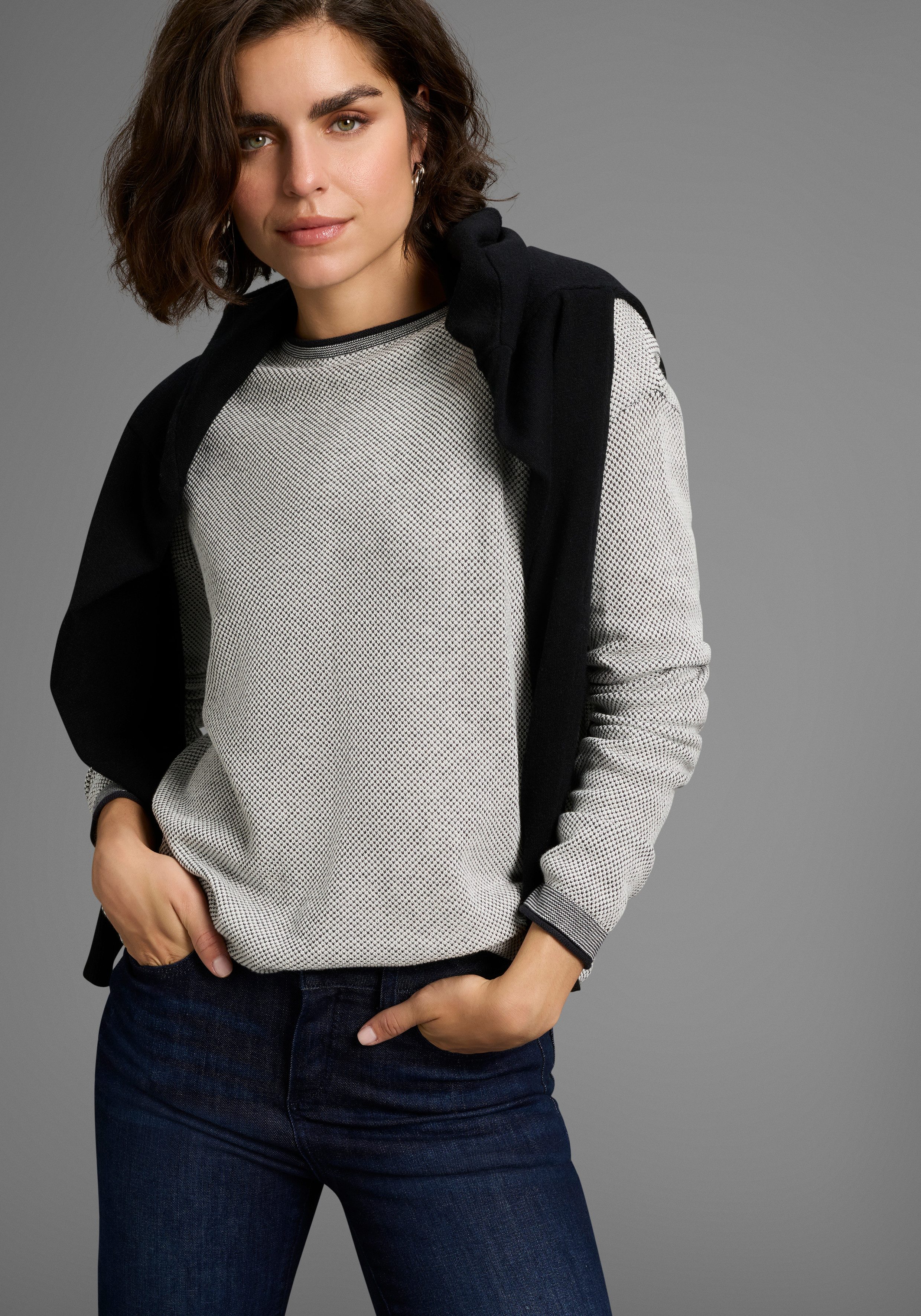 Laura Scott Rundhalspullover mit Waffelmuster günstig online kaufen
