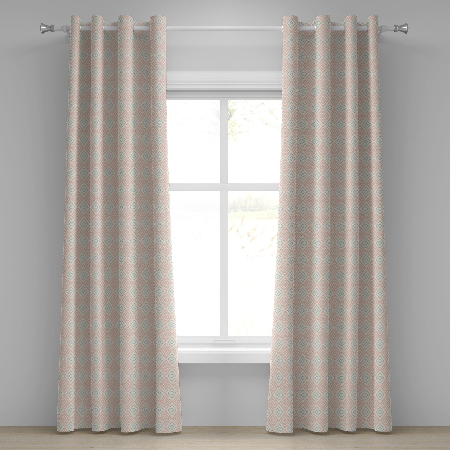 Gardine Dekorative 2-Panel-Fenstervorhänge für Schlafzimmer Wohnzimmer, Abakuhaus, Shabby Chic Diamant-Line-Tile