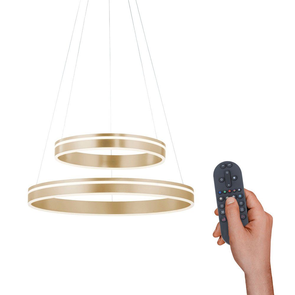 Paul Neuhaus Smarte LED-Leuchte LED RGB+W-Farbregelung, Fernbedienung Home, mit Memoryfunktion, Smart matt Dimmfunktion, rund Leuchtmittel, Home Smart doppel Q VITO, Pendellampe Ring messing