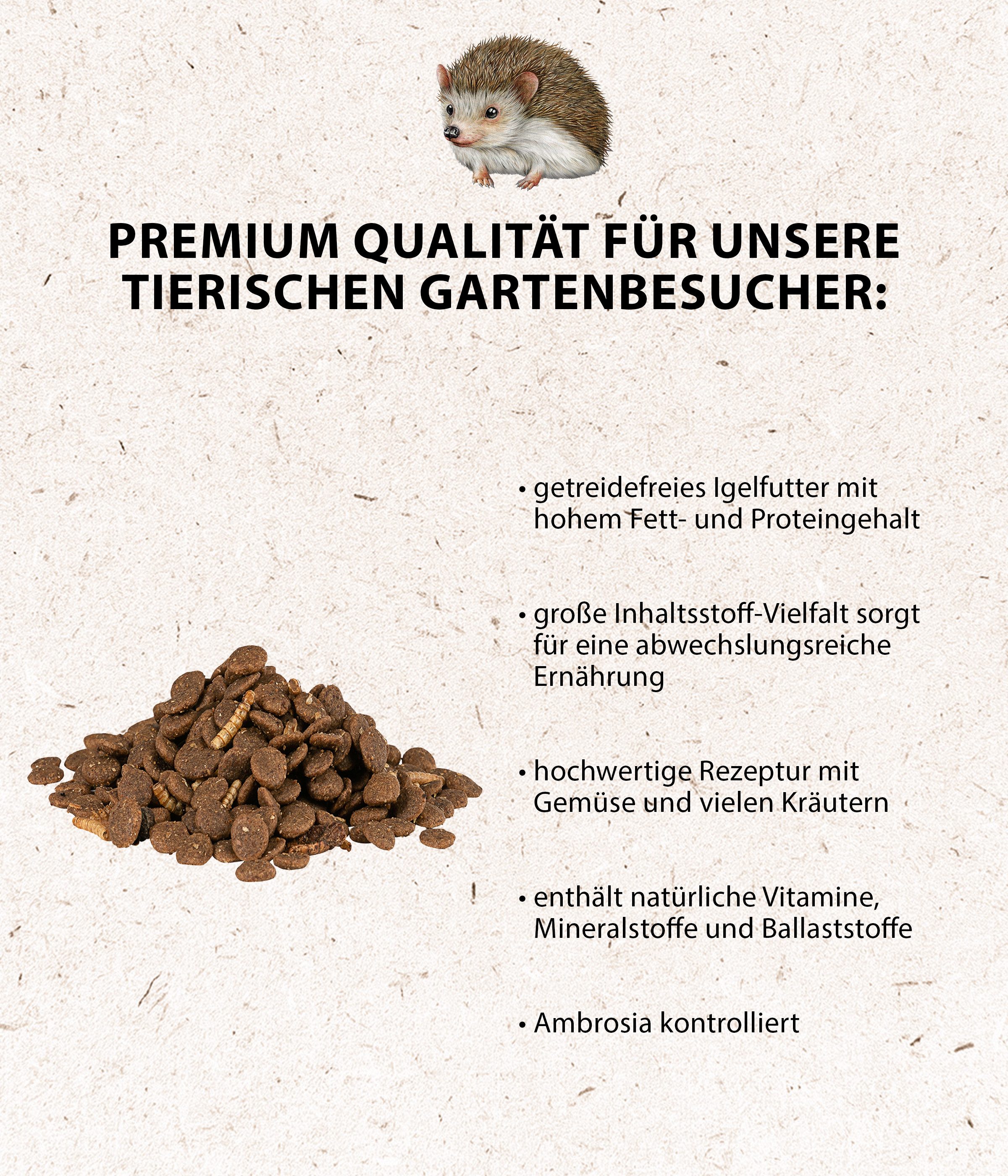 Dehner Natura Premium Igel-Mix, Trockenfutter, 2 kg, Hauptfutter für: Igel, getreidefrei, artgerecht, proteinreiches Alleinfutter