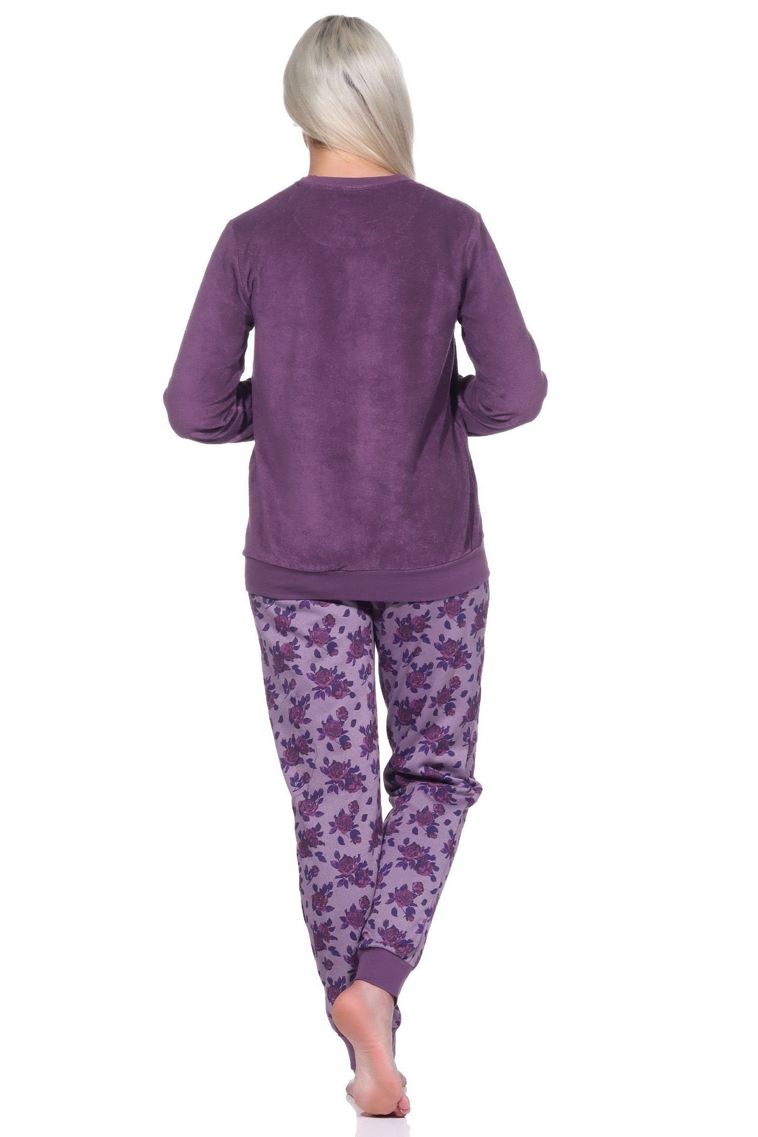Bündchen- mit beere Frottee Damen langarm Schlafanzug Pyjama Pyjama Normann