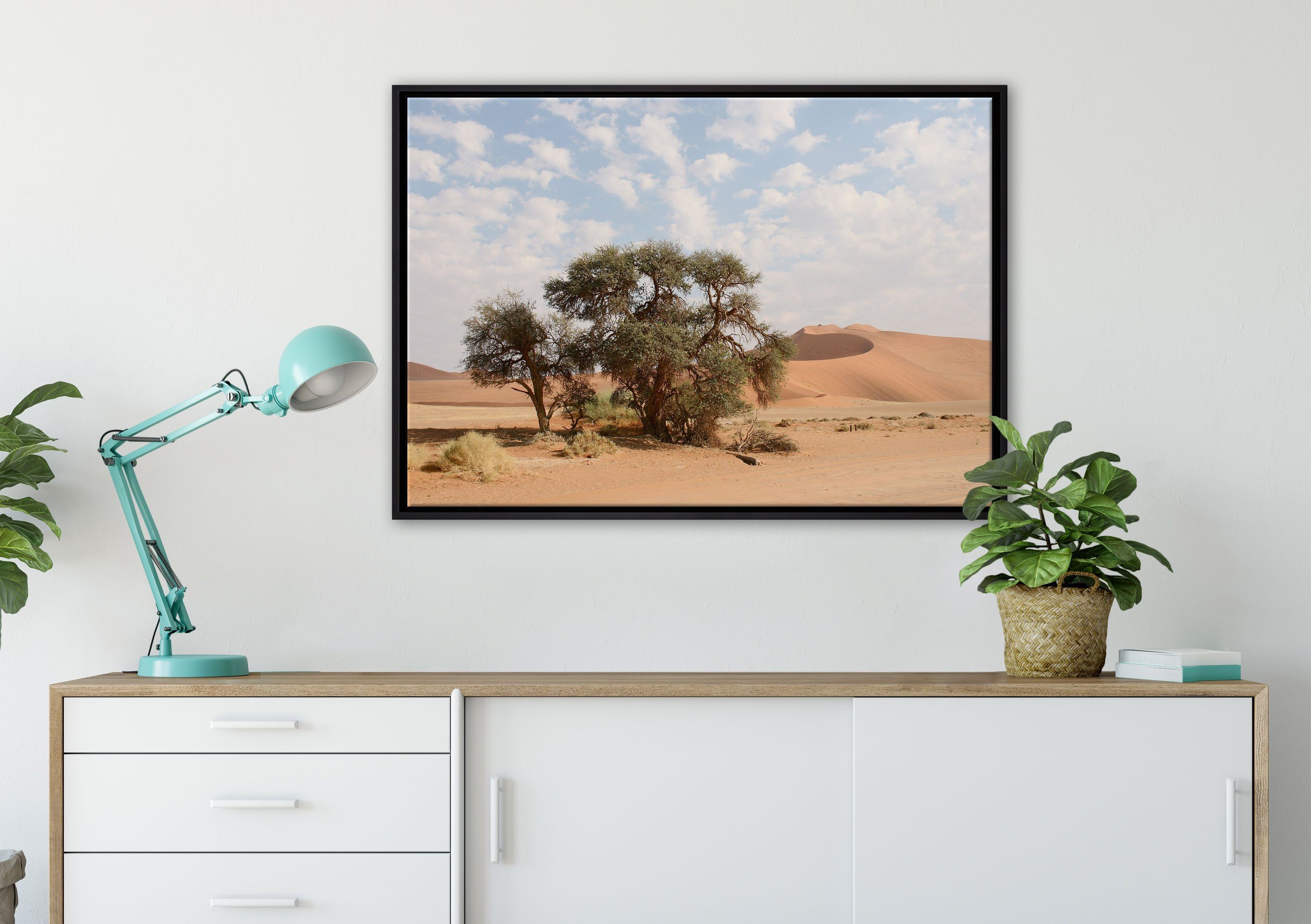 Pixxprint Leinwandbild Bäume bespannt, inkl. in fertig St), einem (1 Leinwandbild gefasst, Schattenfugen-Bilderrahmen Wüstenlandschaft, Zackenaufhänger Wanddekoration in