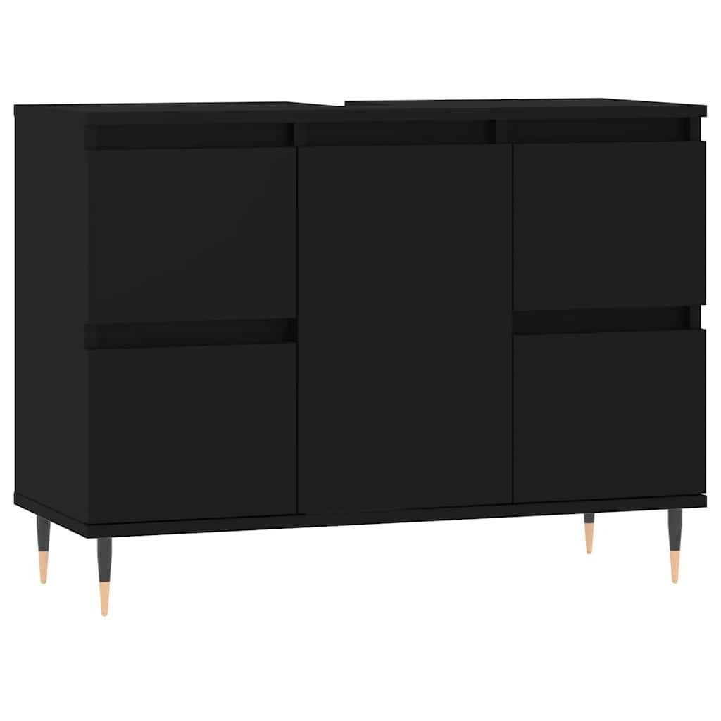 furnicato Badezimmer-Set Badschrank Schwarz 80x33x60 cm Holzwerkstoff, (1-S günstig online kaufen