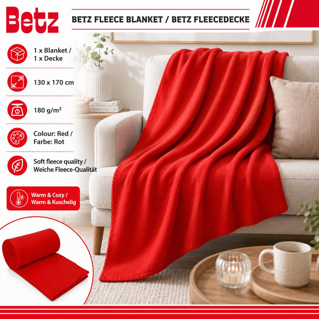 Wohndecke Betz Fleecedecke 130x170 cm 180g/m² – Weiche Wohndecke & Kuscheldecke, Betz, Leicht, wärmend & pflegeleicht – Bild 2 von 5