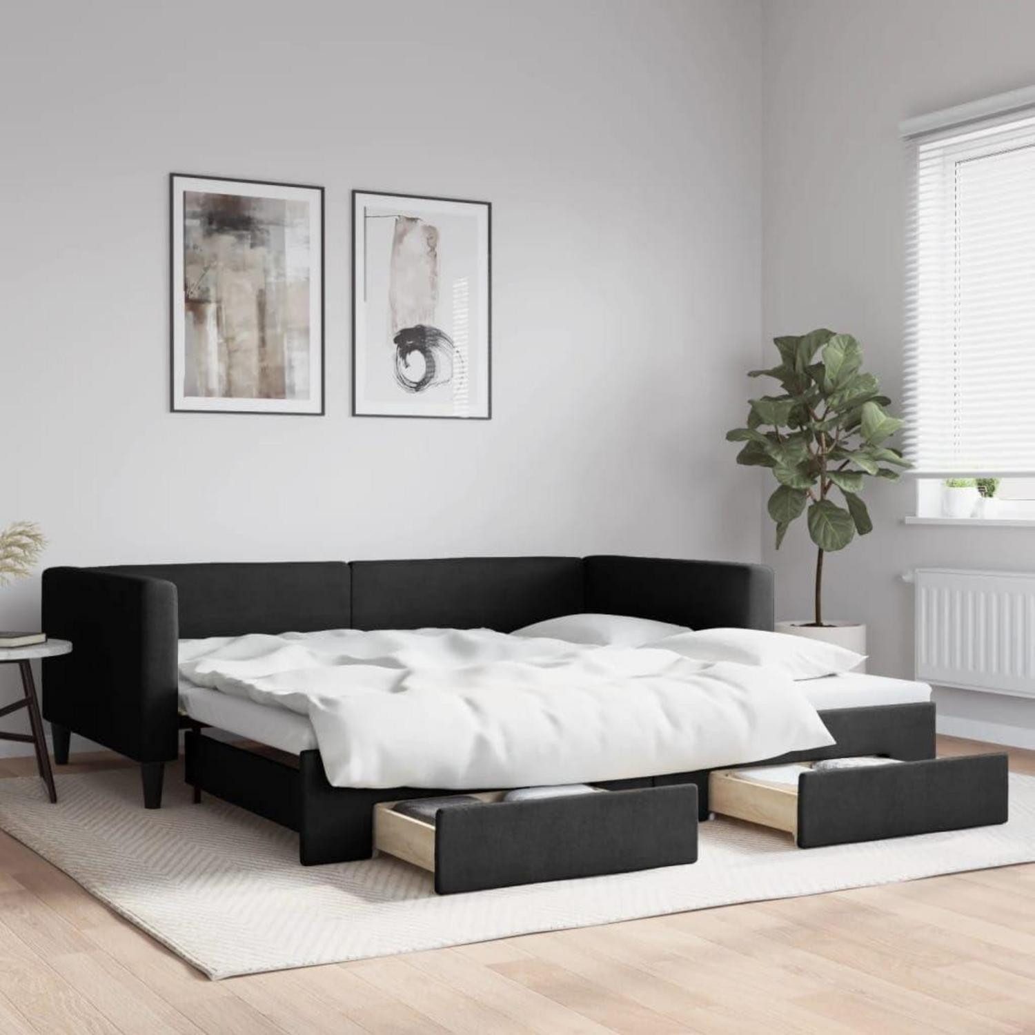 LuxusKollektion Schlafsofa Tagesbett ausziehbar 100 x 200 mit Bettkasten & Schublade Schwarz