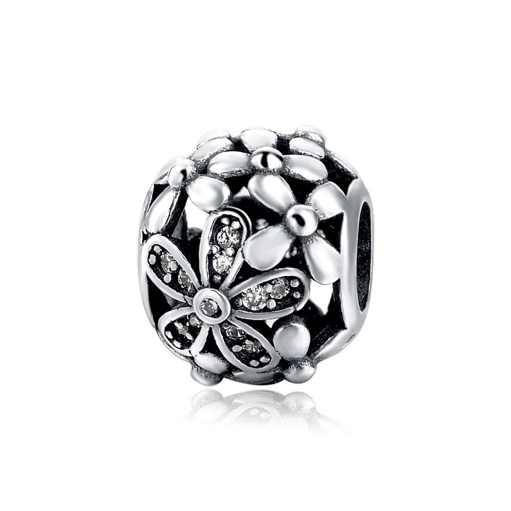 PANDACHARMS Bead Blumenwiese Charm für Charm Armband, 925er Sterling Silber, Zirkonia